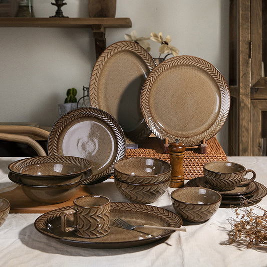 Straw textured tableware set from qingfa ceramics