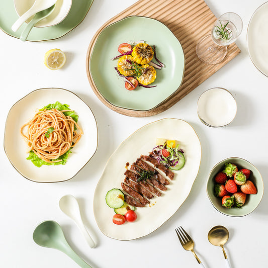 Gold-rimmed ceramic tableware