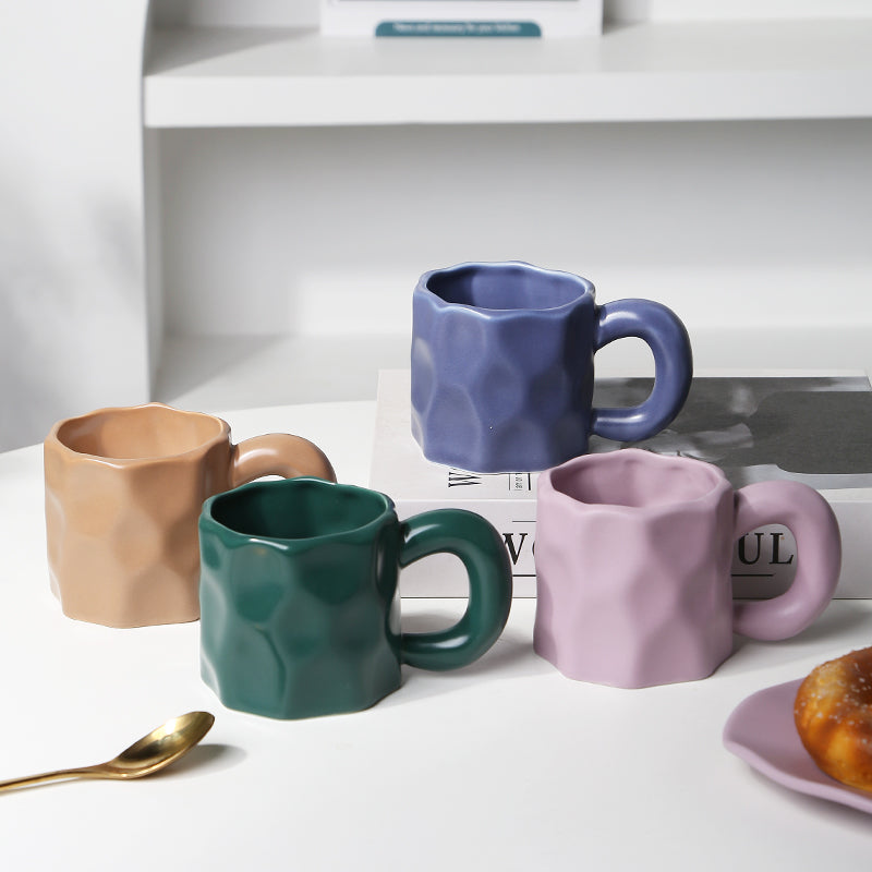 Ceramic style irregular creative colorful cups and saucers