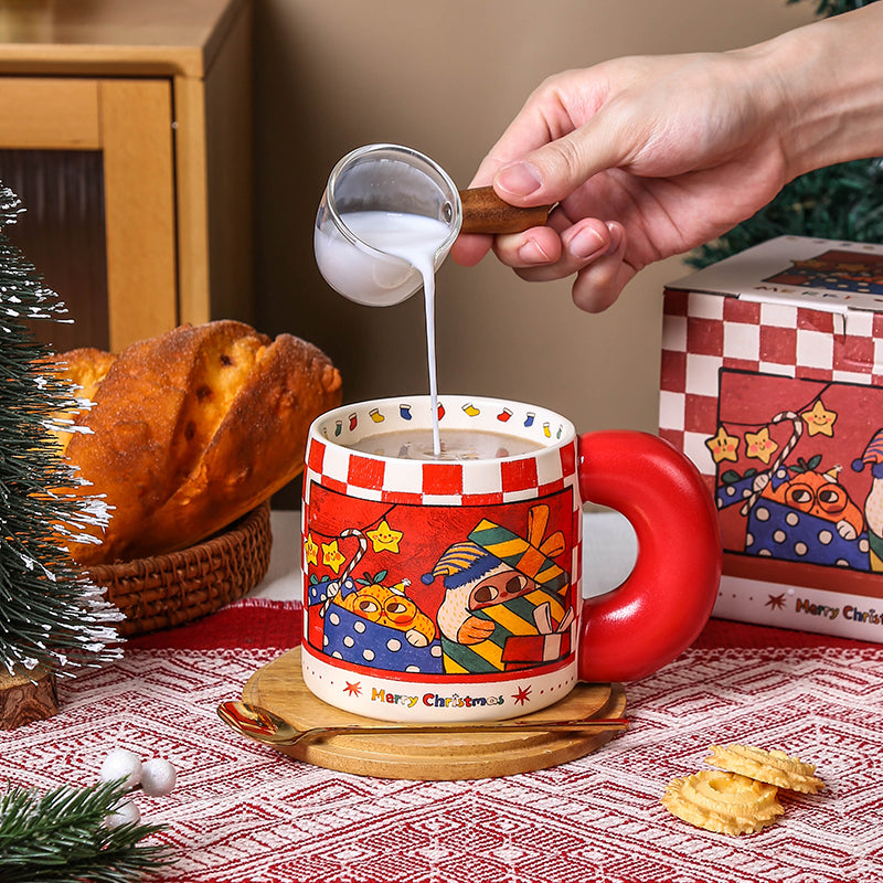 2024 Christmas themed cartoon mug with thick handle