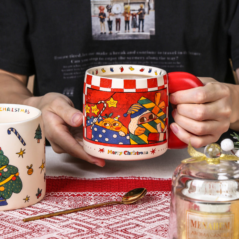 2024 Christmas themed cartoon mug with thick handle