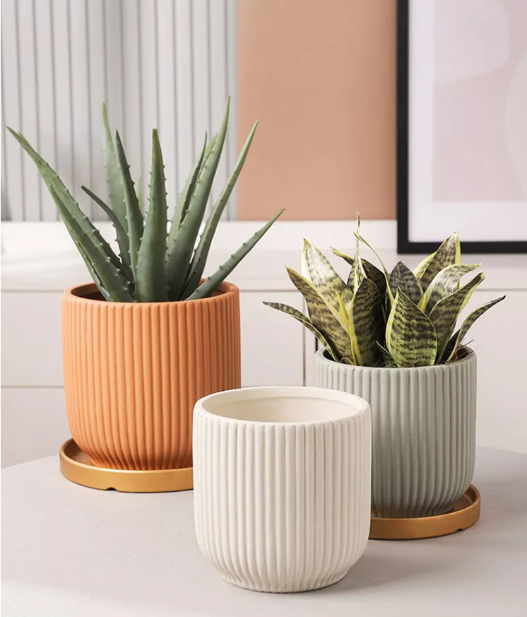 Vertical pattern flower pots in various colors