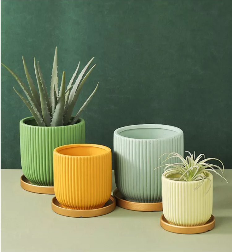 Vertical pattern flower pots in various colors