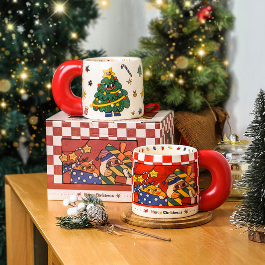 2024 Christmas themed cartoon mug with thick handle