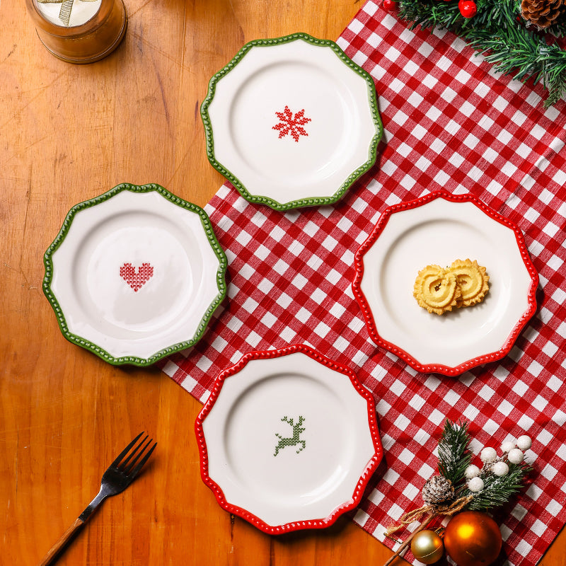 2024 Christmas Series Petal-Shaped Pixel Pattern Dinner Plate