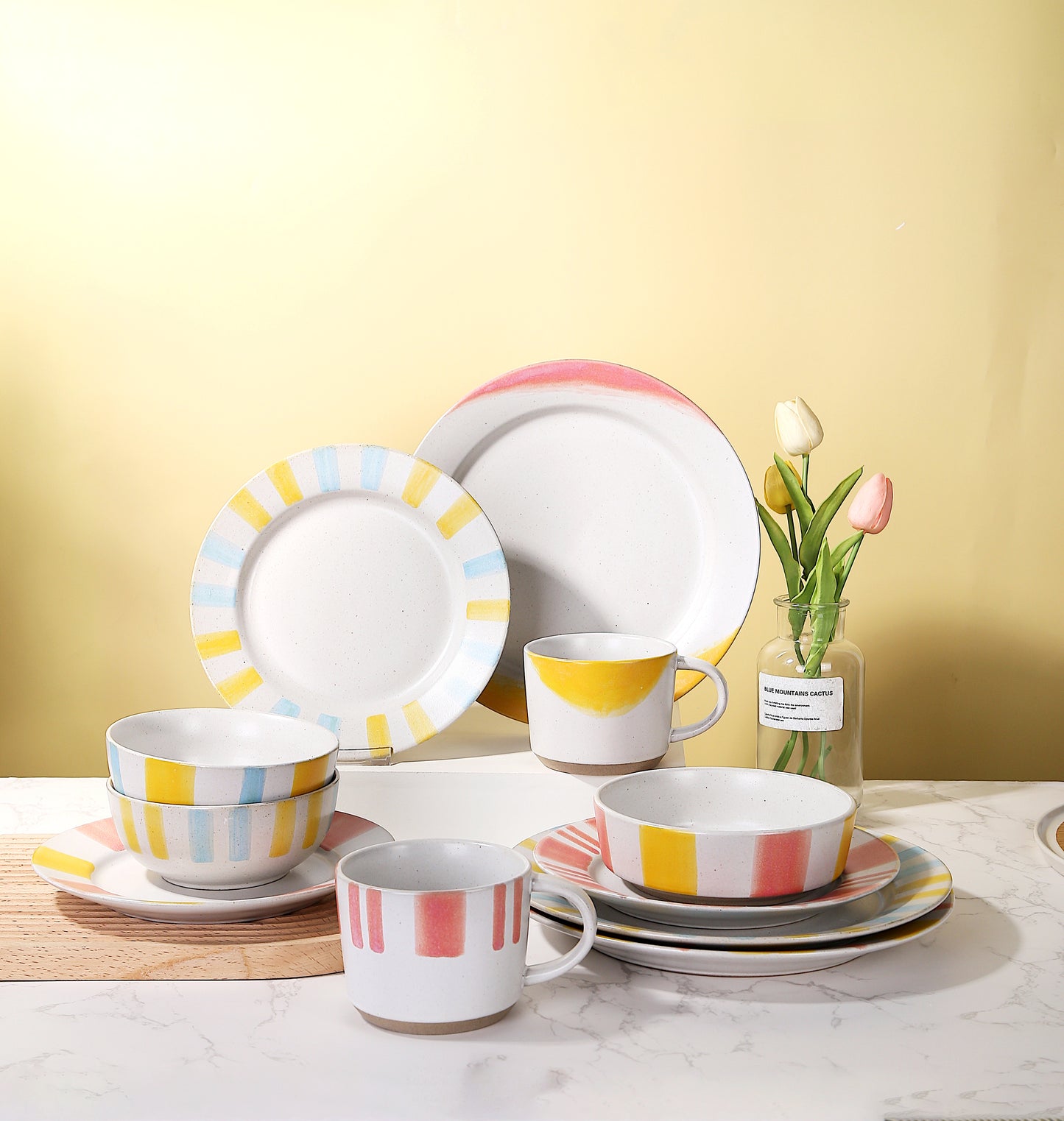 Watercolor style simple tableware set