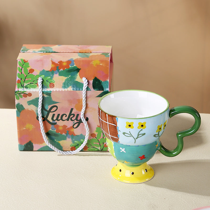 Hand-painted conical butterfly handle coffee cup