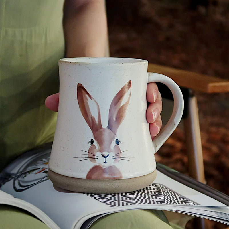 Stoneware style hand-painted rabbit pattern creative cup