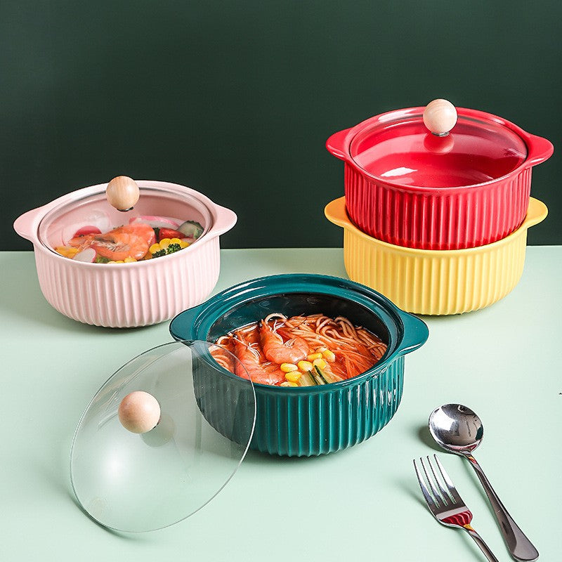 Multi-color ceramic soup pot with lid