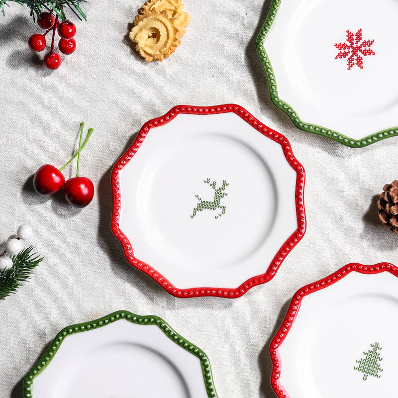 2024 Christmas Series Petal-Shaped Pixel Pattern Dinner Plate