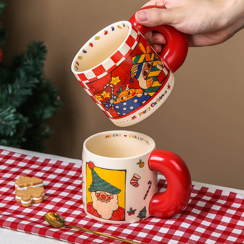 2024 Christmas themed cartoon mug with thick handle