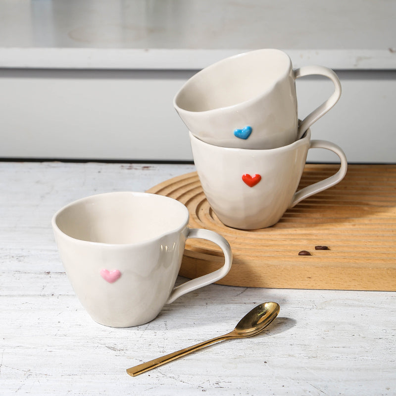 Small fresh heart relief embellished coffee cup