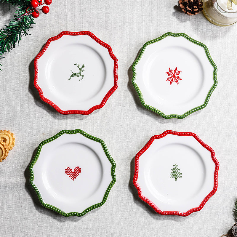 2024 Christmas Series Petal-Shaped Pixel Pattern Dinner Plate