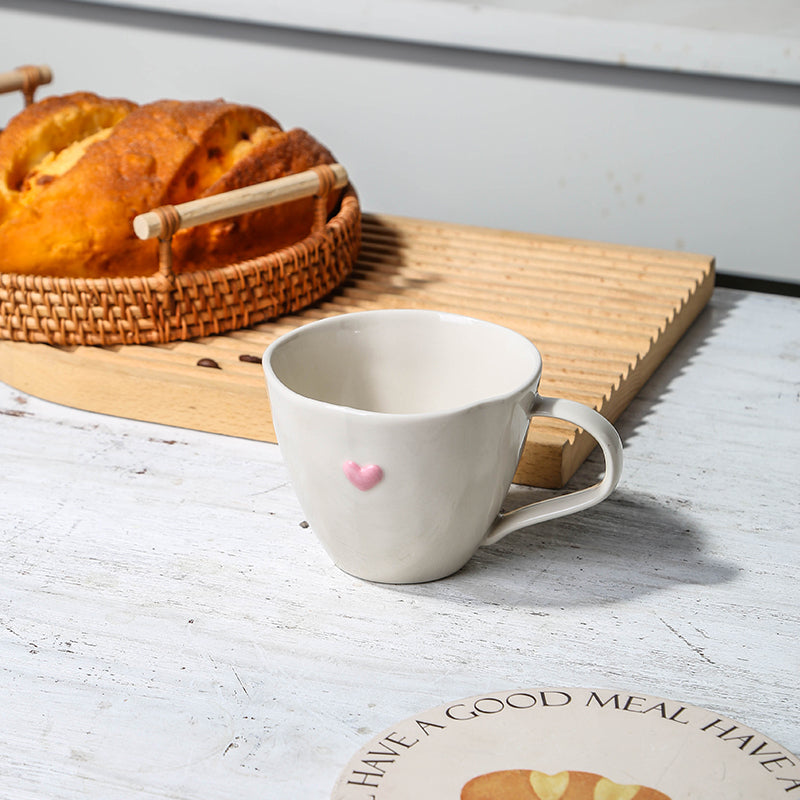 Small fresh heart relief embellished coffee cup