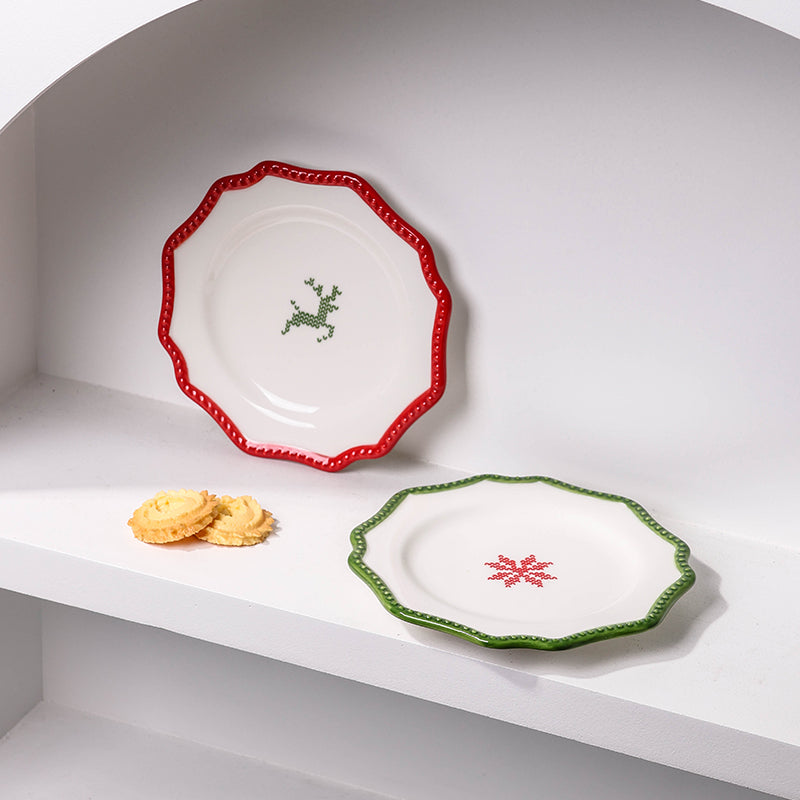 2024 Christmas Series Petal-Shaped Pixel Pattern Dinner Plate