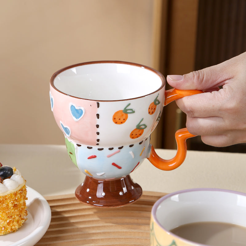 Hand-painted conical butterfly handle coffee cup