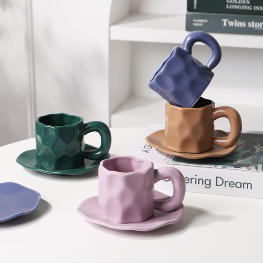 Ceramic style irregular creative colorful cups and saucers