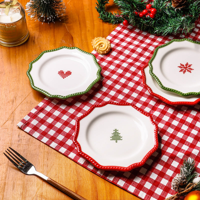 2024 Christmas Series Petal-Shaped Pixel Pattern Dinner Plate