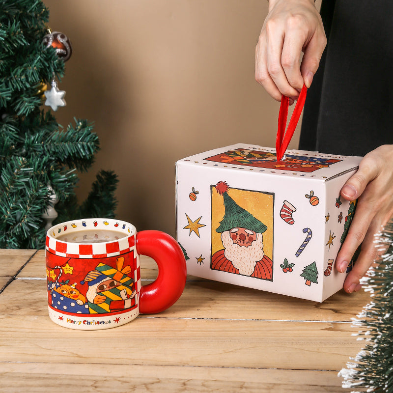 2024 Christmas themed cartoon mug with thick handle