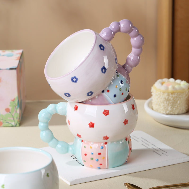 Hand-painted donut pearl handle cup