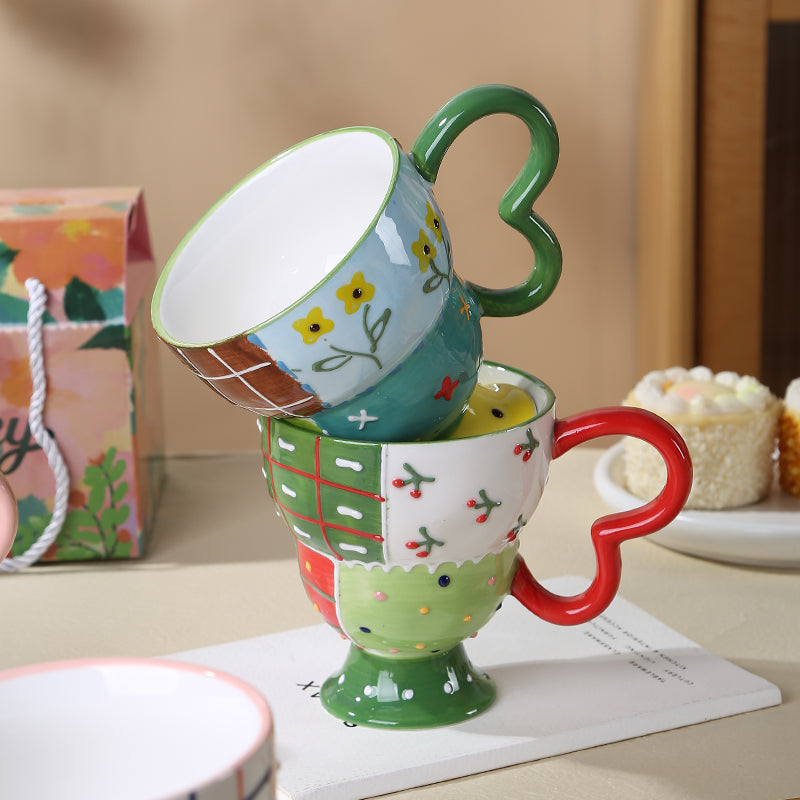 Hand-painted conical butterfly handle coffee cup