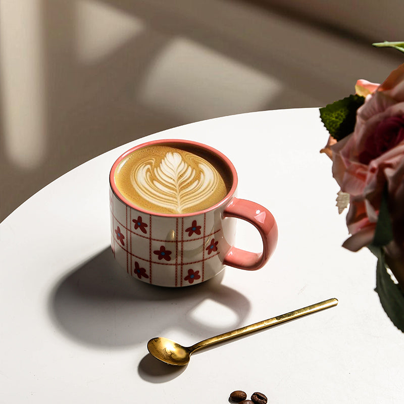 Hand-painted wildflower plaid coffee cup