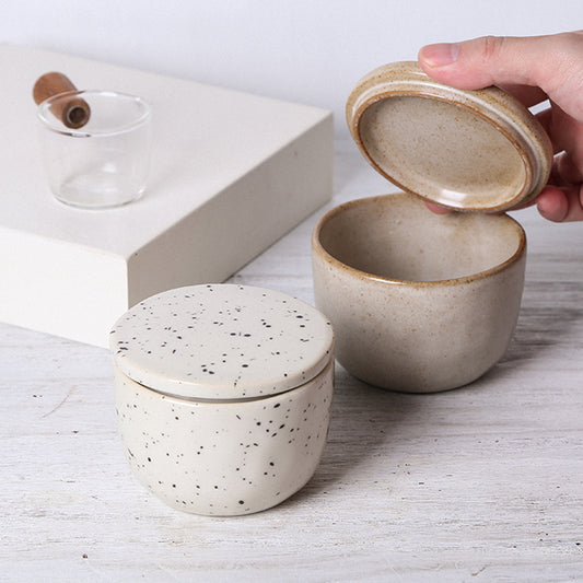 Ink dot stoneware candle jar with lid