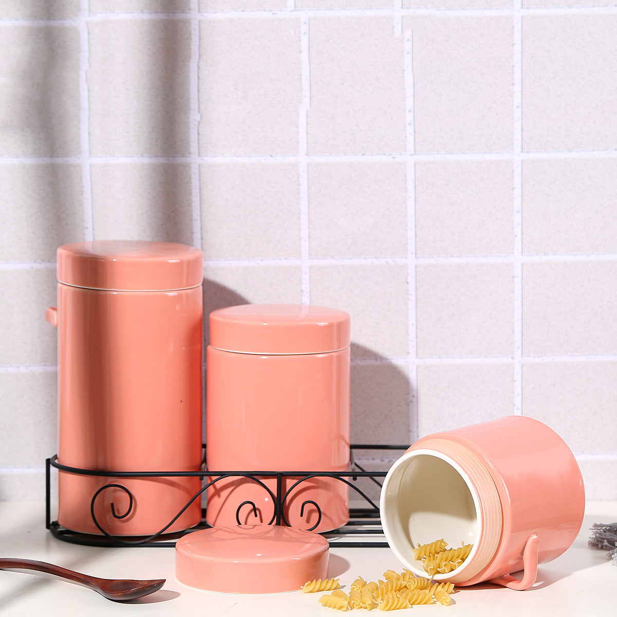 Pink storage jars in various specifications