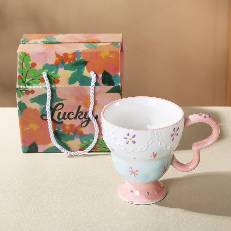 Hand-painted conical butterfly handle coffee cup (second version)