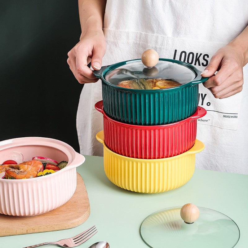 Multi-color ceramic soup pot with lid