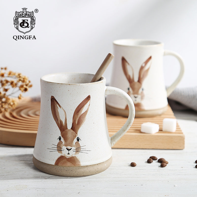 Stoneware style hand-painted rabbit pattern creative cup